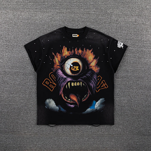 Roughplay Monster Eye Graphic Double‑Sided Print Short Sleeve T‑Shirt