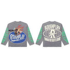 Roughplay Flame Graphic Raglan Long‑Sleeve Tee