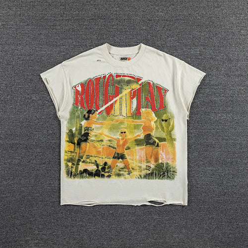 Roughplay Vintage City Graphic Double‑Sided Print Short Sleeve T‑Shirt