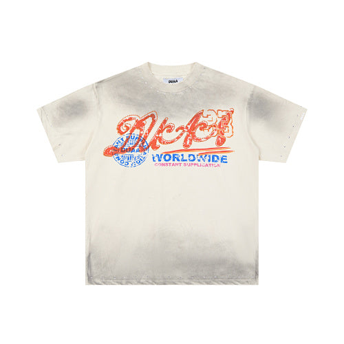 DUAA Worldwide Letter‑Graphic Washed‑Grey Short‑Sleeve T‑Shirt