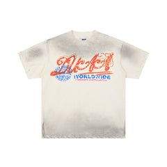 DUAA Worldwide Letter‑Graphic Washed‑Grey Short‑Sleeve T‑Shirt