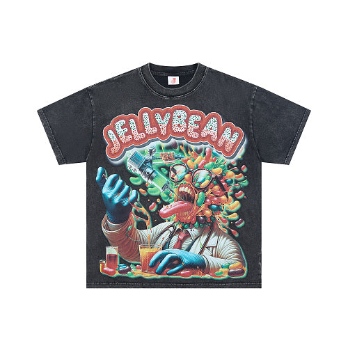 Jellybean Vintage Candy Graphic Double‑Sided Print Short Sleeve T‑Shirt