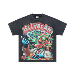 Jellybean Vintage Candy Graphic Double‑Sided Print Short Sleeve T‑Shirt