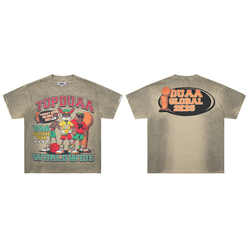 DUAA Basketball‑Graphic Distressed Washed‑Olive Short‑Sleeve T‑Shirt