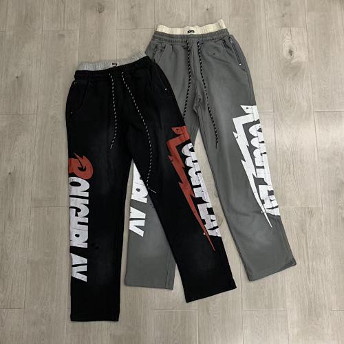 Roughplay Letter Print Wide‑Leg Sweatpants