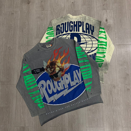 Roughplay Flame Graphic Raglan Long‑Sleeve Tee