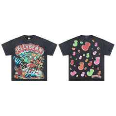 Jellybean Vintage Candy Graphic Double‑Sided Print Short Sleeve T‑Shirt