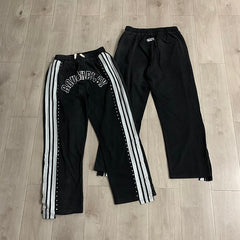 Roughplay Black Side‑Stripe Flare Sweatpants