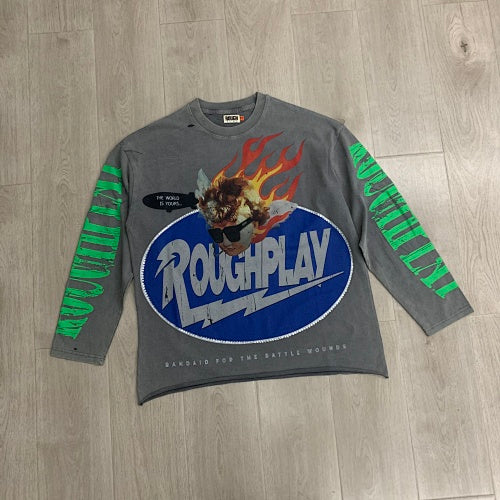 Roughplay Flame Graphic Raglan Long‑Sleeve Tee