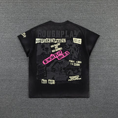 Roughplay Vintage Eagle Tour Graphic Double‑Sided Print Short Sleeve T‑Shirt