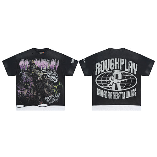 Roughplay Floral Skull Graphic Short‑Sleeve T‑Shirt