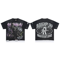 Roughplay Floral Skull Graphic Short‑Sleeve T‑Shirt