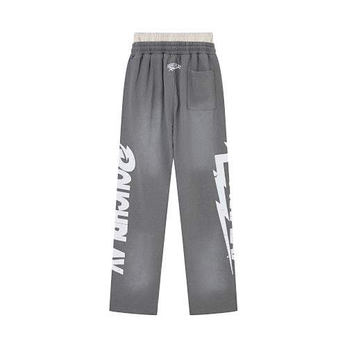 Roughplay Letter Print Wide‑Leg Sweatpants