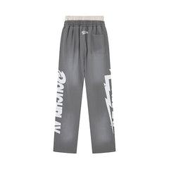 Roughplay Letter Print Wide‑Leg Sweatpants