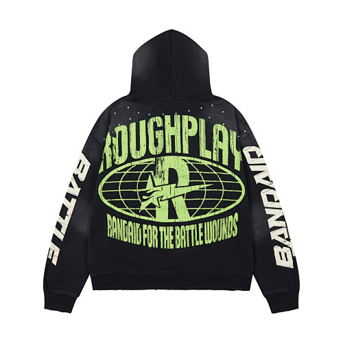 Roughplay Green Skull Graphic Zip‑Up Hoodie
