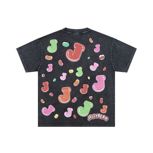 Jellybean Vintage Candy Graphic Double‑Sided Print Short Sleeve T‑Shirt