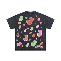 Jellybean Vintage Candy Graphic Double‑Sided Print Short Sleeve T‑Shirt