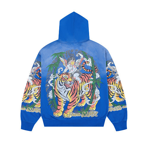 DUAA Blue Tiger & Angel Zip‑Up Hoodie