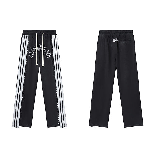 Roughplay Black Side‑Stripe Flare Sweatpants