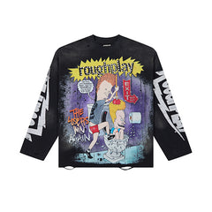 Roughplay Cartoon Graphic Long‑Sleeve T‑Shirt