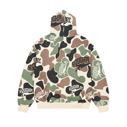 Roughplay Green Camo Graphic Zip‑Up Hoodie