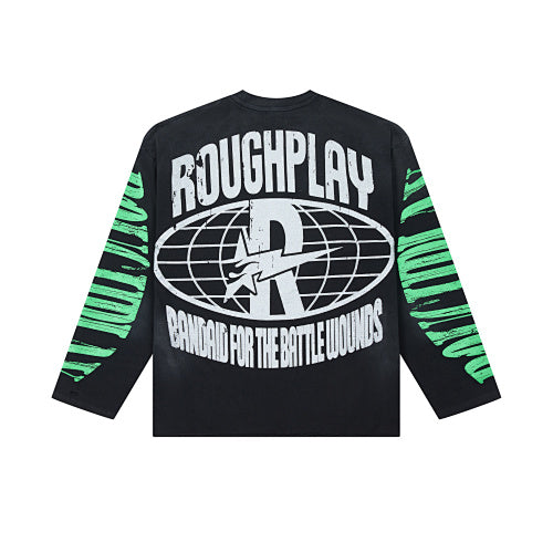 Roughplay Contrast Sleeve Graphic Long‑Sleeve Top