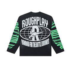 Roughplay Contrast Sleeve Graphic Long‑Sleeve Top