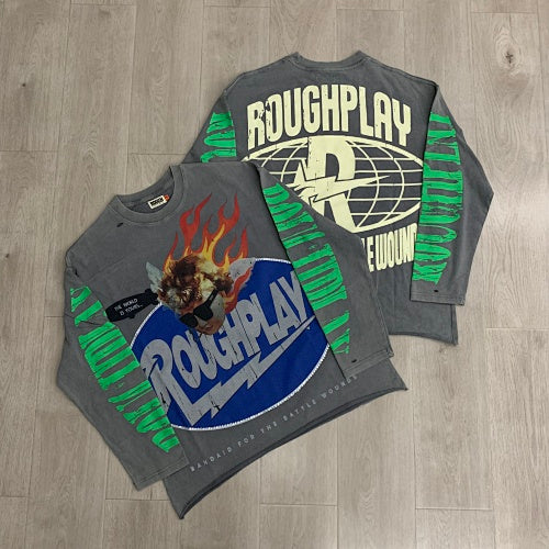 Roughplay Flame Graphic Raglan Long‑Sleeve Tee