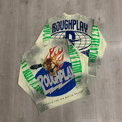 Roughplay Flame Graphic Raglan Long‑Sleeve Tee