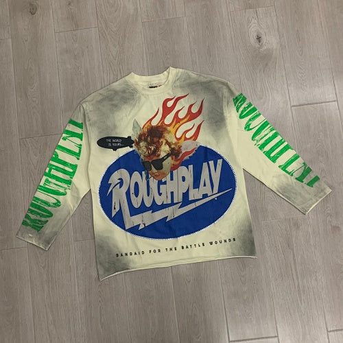 Roughplay Flame Graphic Raglan Long‑Sleeve Tee