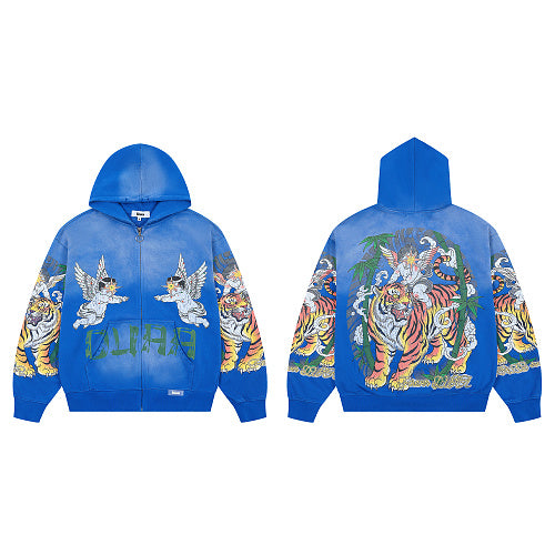 DUAA Blue Tiger & Angel Zip‑Up Hoodie