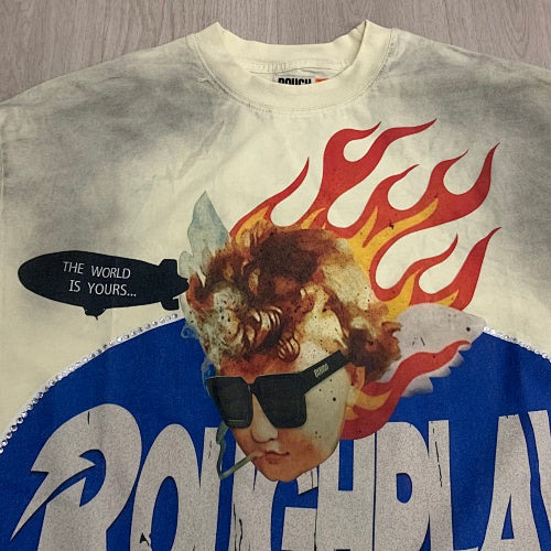 Roughplay Flame Graphic Raglan Long‑Sleeve Tee