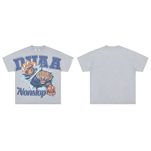 DUAA Tiger Graphic Grey T‑Shirt
