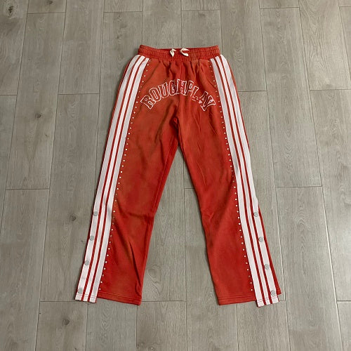 Roughplay Red Side‑Stripe Flare Sweatpants