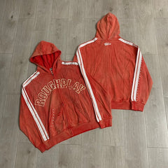 Roughplay Red Graphic Zip‑Up Hoodie