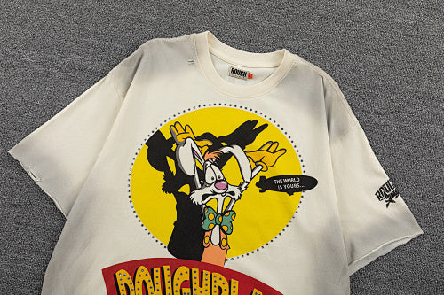 Roughplay Retro Cartoon Graphic Double‑Sided Print Short Sleeve T‑Shirt