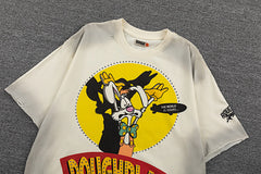 Roughplay Retro Cartoon Graphic Double‑Sided Print Short Sleeve T‑Shirt