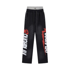 Roughplay Letter Print Wide‑Leg Sweatpants