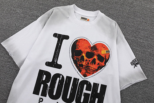 Roughplay I Love Rough Heart Graphic Double‑Sided Print Short Sleeve T‑Shirt