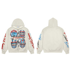 DUAA Off‑White Wrestler Graphic Zip‑Up Hoodie