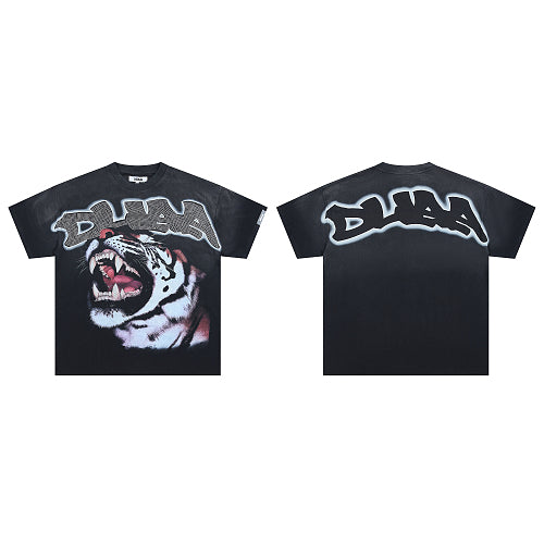 DUAA White Tiger Graphic Black T‑Shirt