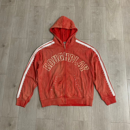 Roughplay Red Graphic Zip‑Up Hoodie
