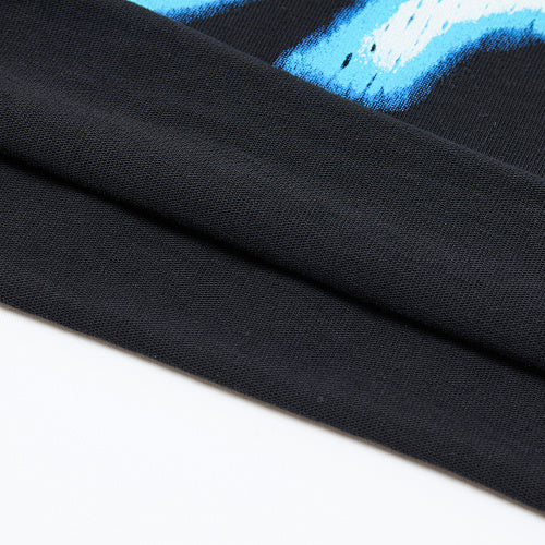 DUAA Blue Butterfly Graphic Black Short‑Sleeve T‑Shirt