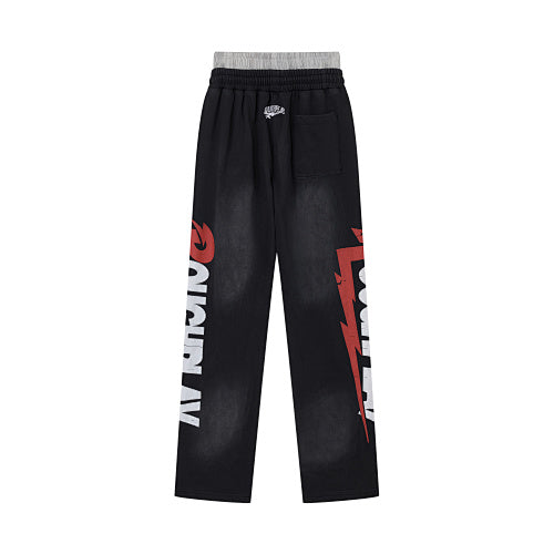 Roughplay Letter Print Wide‑Leg Sweatpants