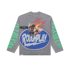 Roughplay Flame Graphic Raglan Long‑Sleeve Tee
