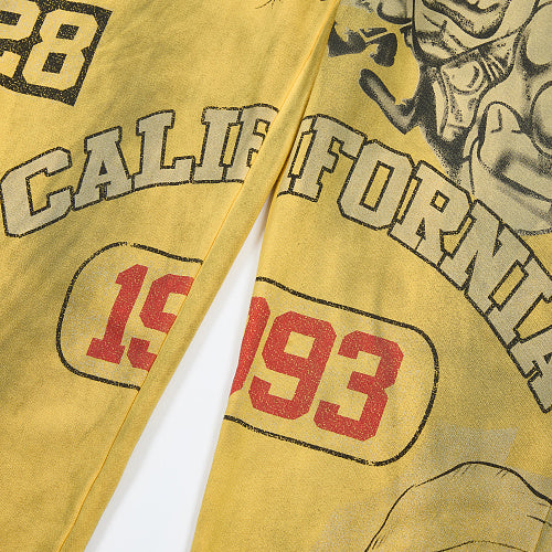 DUAA Yellow Vintage Printed Street Sweatpants