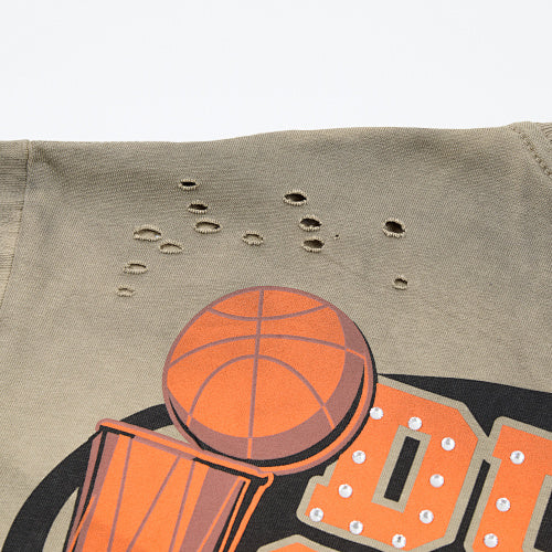 DUAA Basketball‑Graphic Distressed Washed‑Olive Short‑Sleeve T‑Shirt