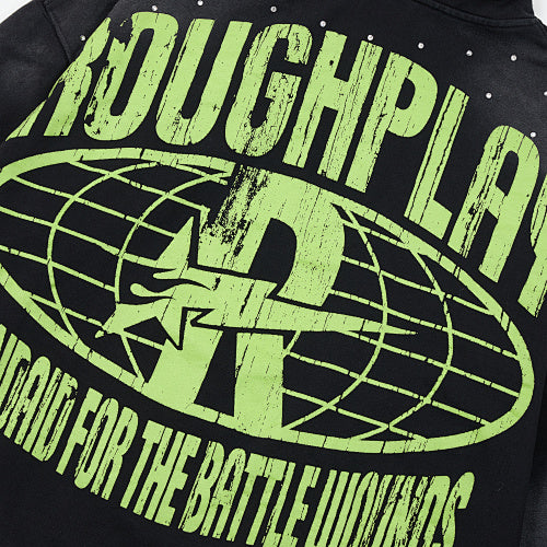 Roughplay Green Skull Graphic Zip‑Up Hoodie