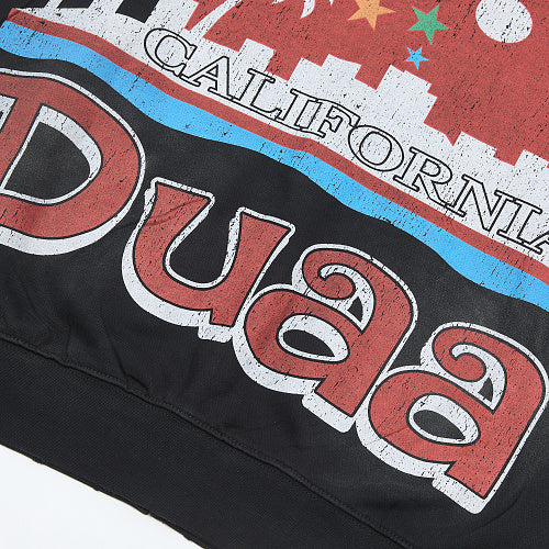 DUAA Black Palm Tree Graphic Zip‑Up Hoodie