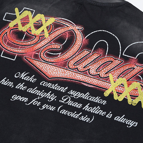 DUAA Floral‑Letter Graphic Black Short‑Sleeve T‑Shirt
